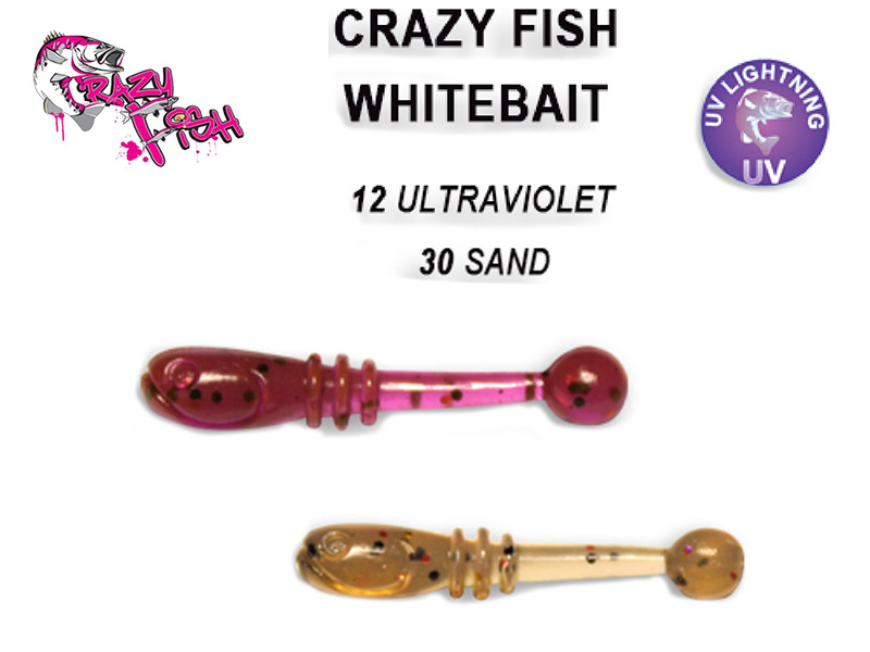 Crazy Fish Whitebait - 2 cm - 12 - ultraviolet - 30 - sand