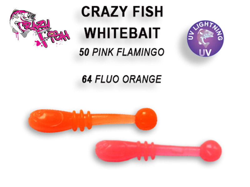 Crazy Fish Whitebait - 2 cm - 50 - pink flamingo - 64 - fluo orange
